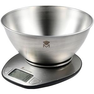 MasterPRO Foodies Elektronische keukenweegschaal, 21,5 x 21,5 x 13 cm, roestvrij staal, met lcd-display, capaciteit tot 5 kg, zeer eenvoudig te bedienen