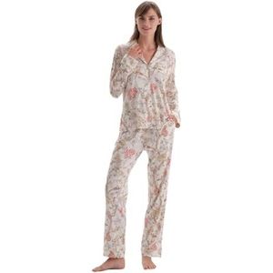 Dagi Bedrukt shirt lange mouwen taille pyjamabroek dames pyjama set, ECRU