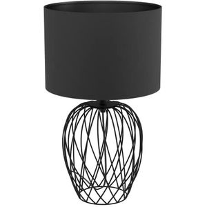 EGLO Nimlet bedlamp, Scandinavische stijl tafellamp voor woonkamer, designlamp van textiel en zwart metaal met schakelaar, E27 fitting