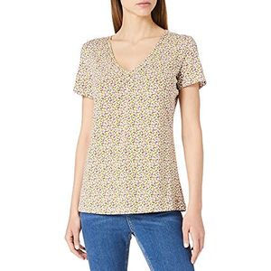 Taifun Dames V-hals shirt met vruchtenprint korte mouwen shirt T-shirt korte mouwen ronde hals patroon, offwhite print