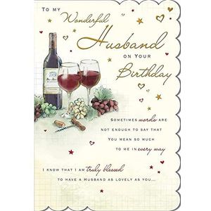 Piccadilly A20048 verjaardagskaart voor echtgenoot – rode wijn – reliëf oppervlak en folie