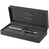 PARKER Sonnet Balpen, premium metaal en satijngrijs met roségouden afwerking, middelste punt met zwarte inkt, geschenkdoos