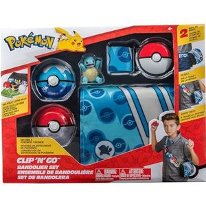 Pokémon Bandai tas en schouderriem van de trainer, set met tas, riem, 2 Pokéballen, 1 figuur JW0028 (willekeurig model)