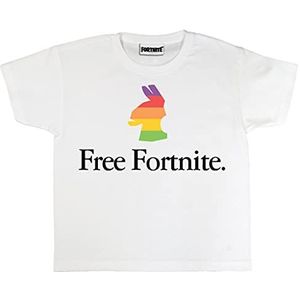 Popgear Free Fortnite Regenboog Lama T-shirt voor meisjes, wit, jongens, Weiss
