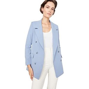 Trendyol Damesblazer, effen, reverskraag, blauw, 62, Blauw