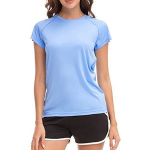 MEETWEE Rash Guard UV Surf T-shirt voor dames, badpak met korte mouwen, UPF 50+, Blauw