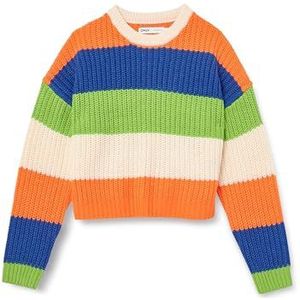 ONLY Onlnikka Ls Stripe O-Neck CC Knt Damestrui, Berk/strepen: oranje C/Surf The Web/jasmijn groen