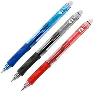 Raylu Paper® - Set van 3 uitwisbare pennen met hybride gelinkt, kleuren blauw rood zwart, contour: 0,7 mm (3 kleuren)