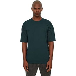 Trendyol Heren T-shirt met korte mouwen en extra grote fietskraag, basic oversized, Emerald Groen