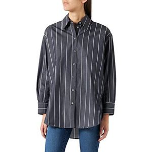 Seidensticker Damesblouse trendy blouse blouse kraag lange mouwen 100% katoen, Blauw/Wit