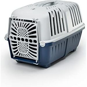 lionto Transportbox van kunststof voor honden en katten, transportbox voor huisdieren, box voor kleine dieren, 55 x 36 x 36 cm, donkerblauw