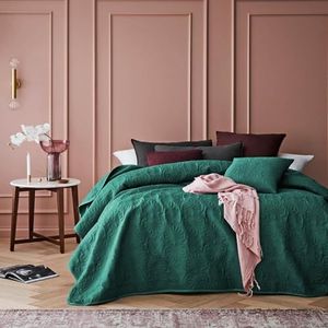 ROOM99 Leila Elegante sprei donkergroen 200 x 220 cm veelzijdig inzetbaar als bedsprei of banksprei, deken voor bed en bank, gewatteerde stijl, ideaal als sprei