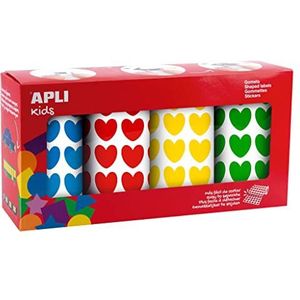 APLI Kids 19502 - 4 rollen stickers in hartvorm - kleuren: blauw, groen, geel, rood - permanent klevend - ideaal voor groepen knutselen