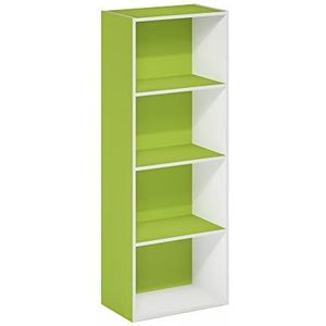 Furinno Open boekenkast met 4 etages, hout, 30,5 x 53,9 x 23,7 cm, groen/wit