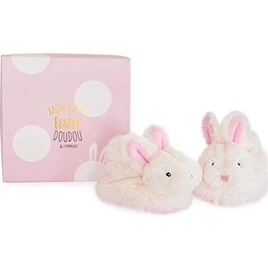 Doudou et Compagnie - Pantoffels voor baby's, meisjes, met rammelaar, haas, snoep - 0/6 maanden - roze - DC1308