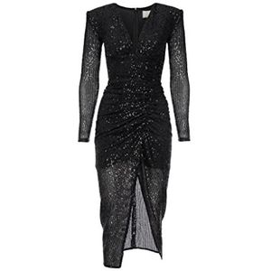 Swing Fashion Dames midi-jurk | elegante jurk | feestjurk | avondjurk | trouwjurk | baljurk | lange mouwen | paillettenjurk | zwart | 36 (S), zwart, 38, zwart.