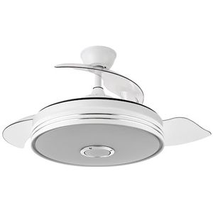 TODOLAMPARA Plafondventilator met ledlicht, 36 W, DC-motor en luidspreker, model MATANUSKA, wit, 3 tinten met geheugen, intrekbare bladen, 6 snelheden, afstandsbediening, timer, stil