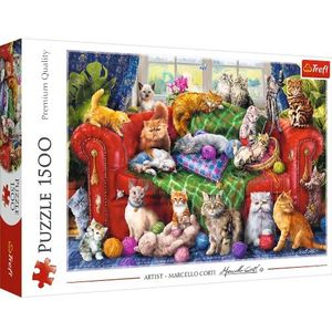 Trefl - Kittens op de bank - puzzel 1500 stukjes - Katten, moderne doe-het-zelf puzzel, creatief entertainment, grappig, klassieke puzzels met dieren, voor volwassenen en kinderen vanaf 12 jaar