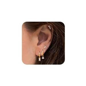 Morfetto 4 paar hypoallergene 14K vergulde oorbellen voor vrouwen - delicate nagels, huggie creolen, kleine oorbellen voor meerdere piercings en kraakbeen, Roestvrij staal, Geen edelsteen