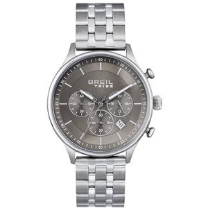 BREIL - Rond herenhorloge met eenkleurige wijzerplaat en horlogekast van staal Classy-collectie, Grijs/Zilver, One Size, armband