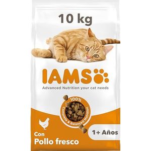 IAMS - Premium droogvoer voor volwassen katten verrijkt met prebiotica, omega 3, vitaminen en mineralen - Complete en evenwichtige voeding - Rijk aan Roti kip - 10 kg