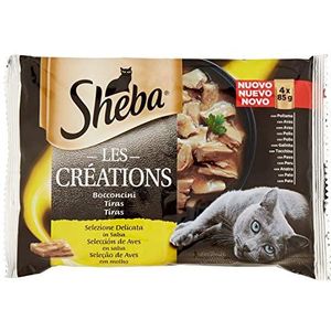 Sheba Les Créations Multipack natvoer voor katten, kippensmaak, 4 zakjes x 85 g