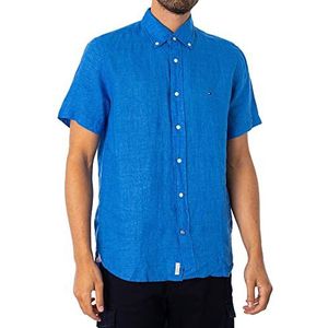 Tommy Hilfiger Rf overhemd van gepigmenteerd linnen, gekleurd, S/S, vrijetijdshemd voor heren, Copenhagen Blauw