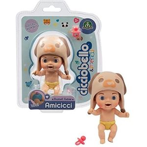 Cicciobello - Friends Animal Cuties Dog Girl, mini-figuur met dierenpet en staart op de luier, voor meisjes vanaf 3 jaar, CC038500, Giochi Preziosi