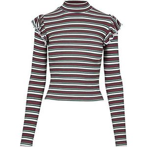 Urban Classics Dames shirt met lange mouwen geribbeld, meerkleurig (wit/groen/Firered 01316)