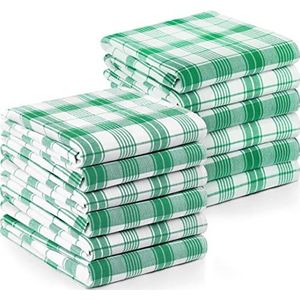 Utopia Towels Set van 12 Schotse geruite keukenhanddoeken, 38,1 x 63,5 cm, 100% ringgesponnen katoen, super absorberend, zacht, herbruikbaar, voor het reinigen van bar en servies (groen, wit)