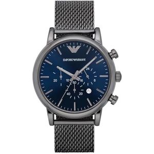 Emporio Armani Heren-chronograaf, roestvrij stalen horloge, 46 mm, behuizingsgrootte, Blauw