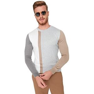 Trendyol Slim Fit trui met ronde hals en kleurblokken, trainingspak, heren, grijs, M, grijs.