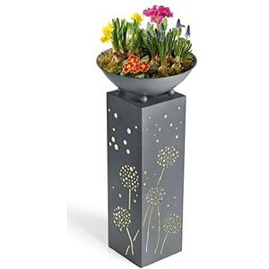 Hoberg Led-plantenzuil, design paardenbloem van beton, afneembare bloembak (Ø 34 cm), geschikt voor binnen en buiten, geïntegreerde verlichting, timer 6 uur, draadloos, 19 x 19 x 72 cm