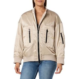 Pinko Brugneto Bomber Satin Technique Veste Femme, D06_BEIGE-FARINE AVOINE, XL