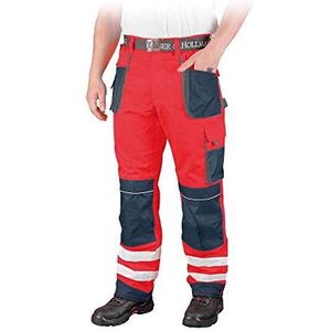 Leber & Hollman LH-FMNX-B werkbroek voor heren, 100% polyester, 270 g/m², met kniebeschermers, reflecterende strepen op de broekspijpen, rood/donkerblauw/grijs