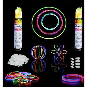 Relaxdays 200 stuks fluorescerende lichtstaafjes met connectoren voor armbanden en ballen, 7 kleuren, meerkleurig