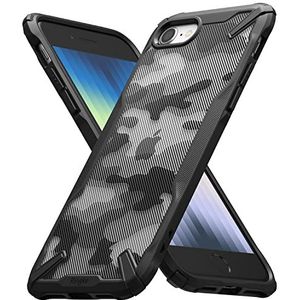 Ringke Beschermhoes compatibel met iPhone SE 2022 5G [Fusion-X] schokbestendig [militaire verdediging getest] krasbestendig PC robuust hard TPU bumper - camo zwart