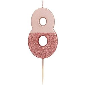 Roze Goud Glitter Nummer 8 kaars | Premium kwaliteit taarttopper decoratie | Voor kinderen, volwassenen, 18e, 80e verjaardag, verjaardag, mijlpaal