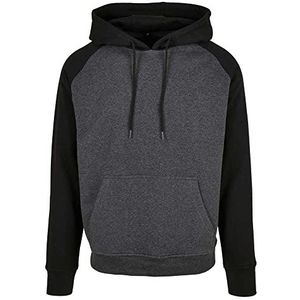 Build Your Brand Basic Raglan Hoodie voor heren, contrasterend, verkrijgbaar in vele kleuren, maten XS tot 5XL, carbon/zwart