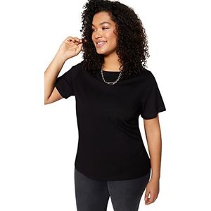 Trendyol T-shirt basique à col rond en tricot pour femme Coupe régulière, Noir, 3XL