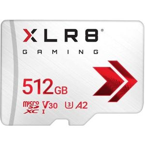 PNY XLR8 Gaming microSDXC-kaart 512 GB klasse 10 U3 V30 A2, leessnelheid tot 100 MB/s, ideaal voor smartphones, tablets, draagbare consoles, wit