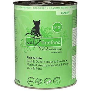 catz finefood N°23 rund- en eend fijn voer voor katten, fijn veredeld met cranberry en aloë vera, 6 blikjes à 400 g