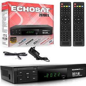 Echosat HDMI SCART HD DVB S2 satellietontvanger + 2 afstandsbedieningen, digitale satelliet (DVB-S/S2, HDMI, SCART, 2x USB 2.0, Full HD 1080p) (voorgeprogrammeerd voor Astra Hotbird en Türksat)