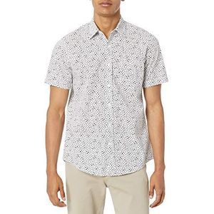 Amazon Essentials Bedrukt overhemd met korte mouwen voor heren, slim fit, zwart-wit geometrische print, maat L