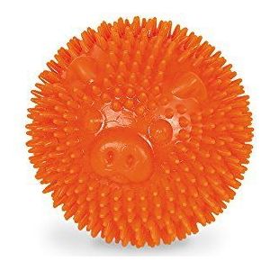Nobby Spiky hondenspeelgoed met bal en spreuk in varkensvorm, thermoplastisch, 6,5 cm, oranje