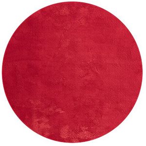 Mia´s Teppiche Olivia Tapijt woonkamer rood 120x120 cm rond modern zacht effen pluizig laagpolig (19 mm) antislip wasbaar tot 30 graden, 100% polyester, 15 cm