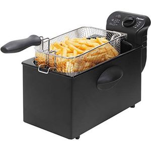 Bestron friteuse met koude zone, frituurpan met mand, inclusief traploos instelbare temperatuurregelaar, 2000W, 3,5 L, kleur: zwart