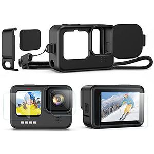 Accessoireset voor GoPro 11/GoPro 10/GoPro 9 Black [10 stuks], siliconen beschermhoes met kabel + 6 displaybeschermfolies + 3 lensdoppen voor GoPro Hero 11/10/9