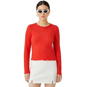 Koton T-shirt à manches longues et col côtelé pour femme, Rouge (401), S
