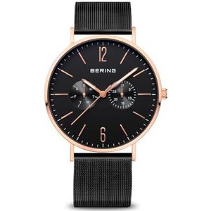 BERING Uniseks analoog kwarts klassieke collectie horloge met armband van roestvrij staal en saffierglas, Zwart/Roze, zwart/roze